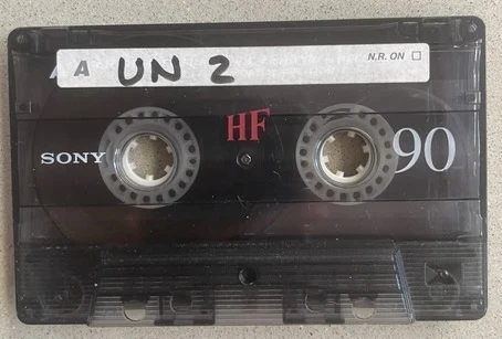 A genuine Unsilent Night cassette: a Sony HF 90 tape labeled UN 2