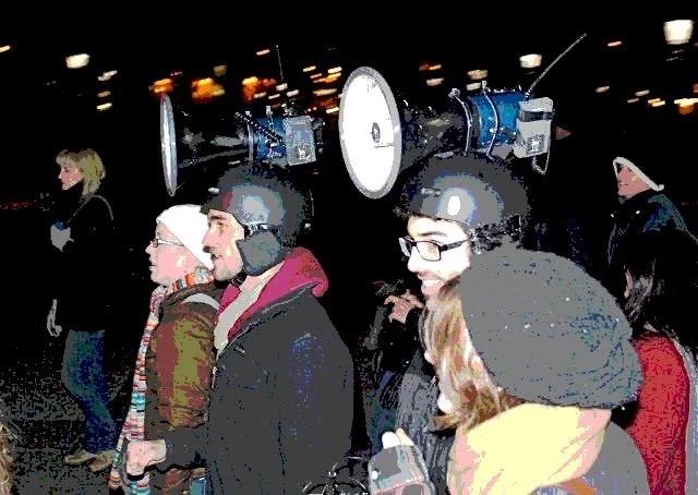 Homemade Unsilent Night sound rig made from a bike helmet with horn speakers attached